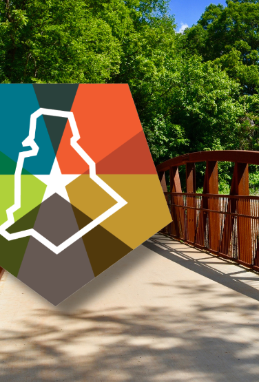 A bridge with trees in the background on a sunny day with the meck effect logo on the left hand side.